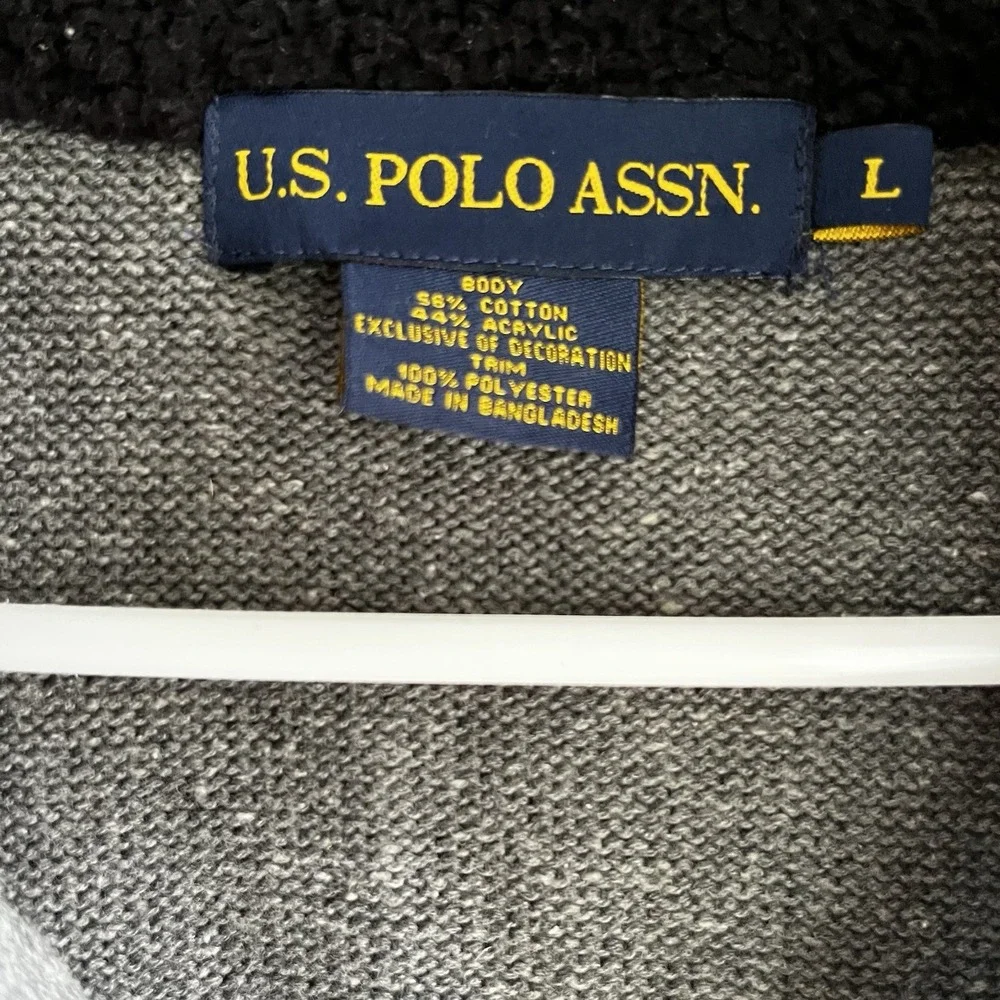 Mens Polo Long Sleeve Pull Over 1/4 Zip Sweater Gray Size Large Academia - Picture 5 of 7
